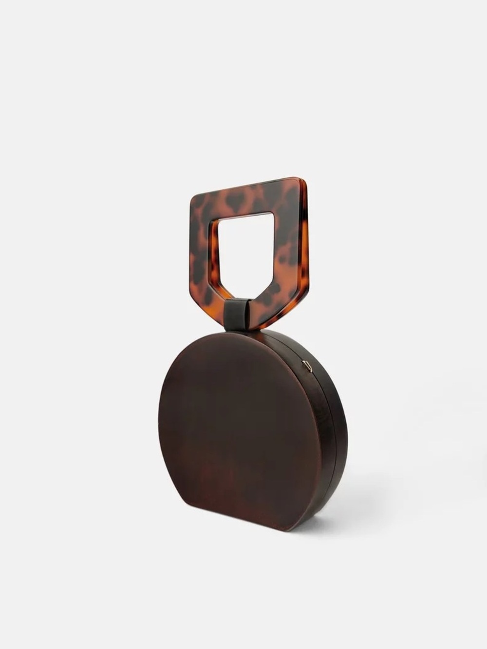 NWT ZARA Wood Round Clutch with Tortoiseshell Top-Handle